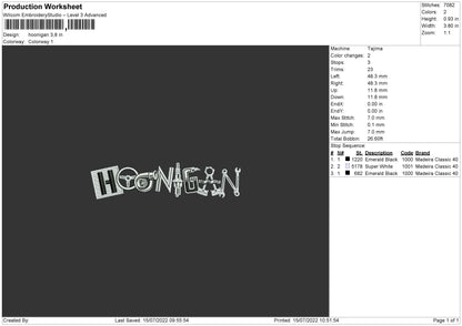 Hoonigan Embroidery File 4 sizes
