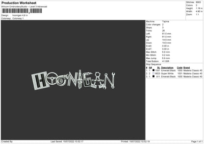 Hoonigan Embroidery File 4 sizes