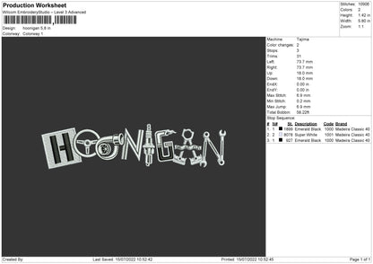 Hoonigan Embroidery File 4 sizes
