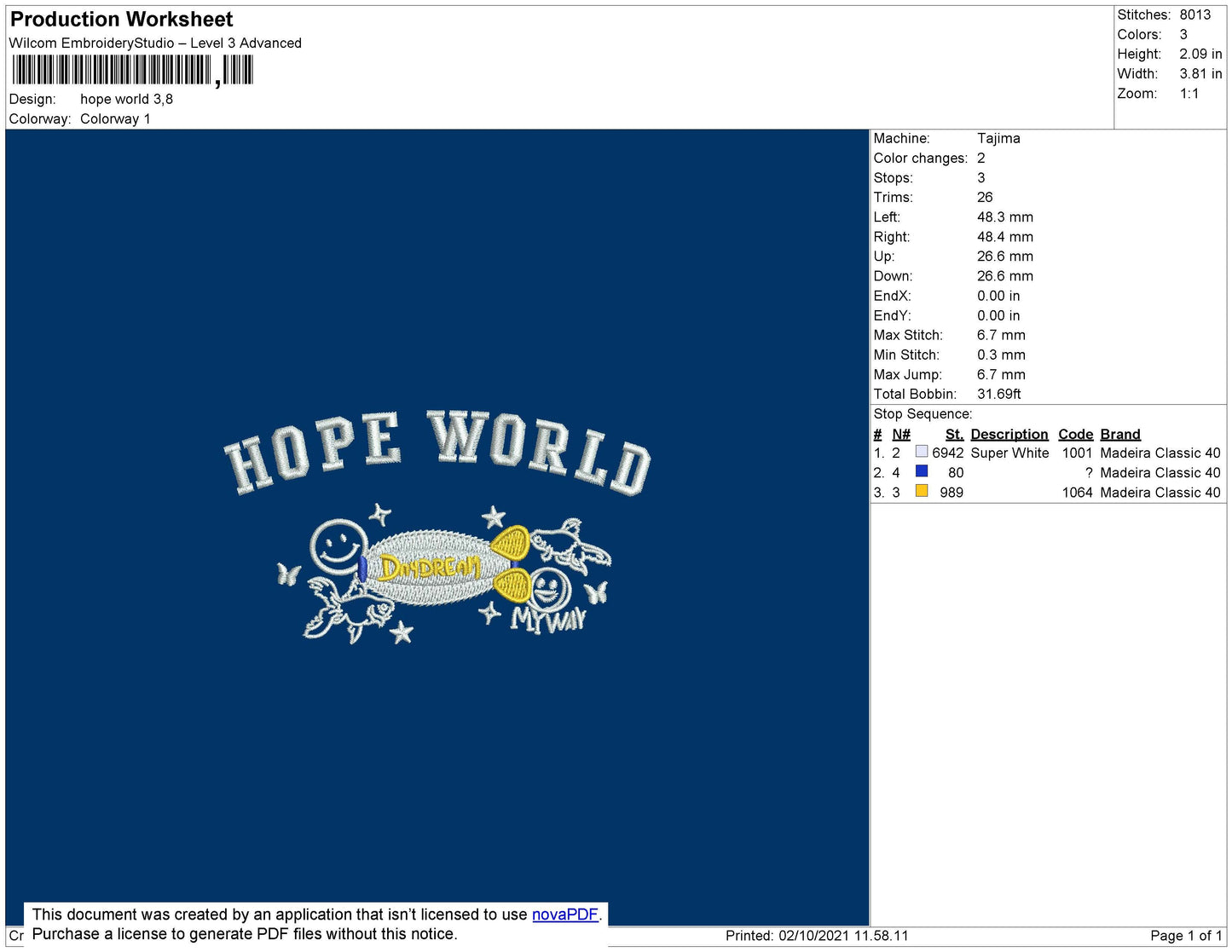 Hope World Embroidery File 4 size