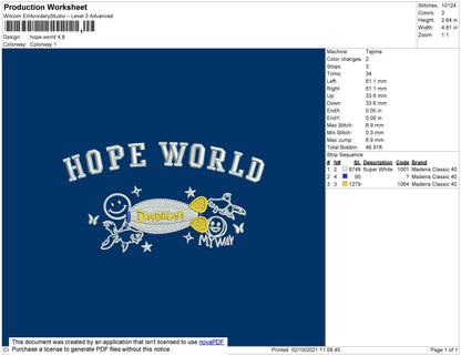 Hope World Embroidery File 4 size