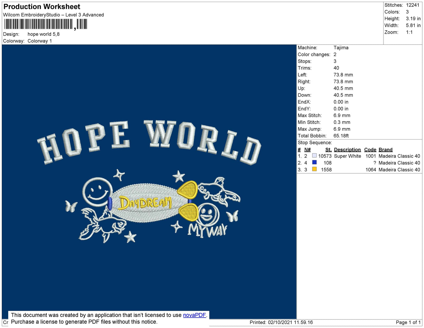 Hope World Embroidery File 4 size