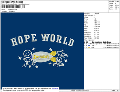 Hope World Embroidery File 4 size