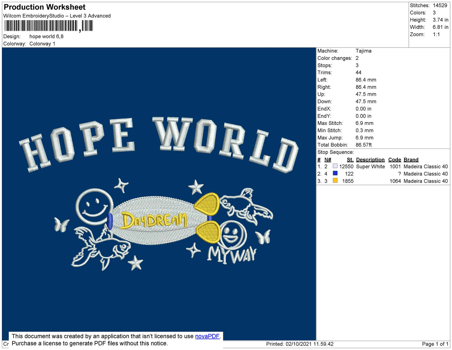 Hope World Embroidery File 4 size