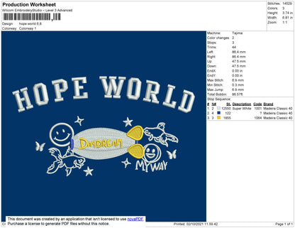 Hope World Embroidery File 4 size