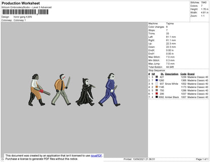 Horror Gang Embroidery File 4 size