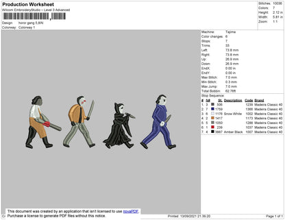 Horror Gang Embroidery File 4 size