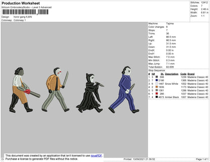 Horror Gang Embroidery File 4 size