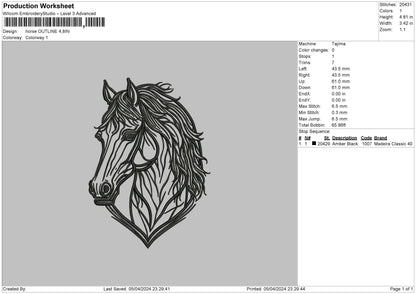 Horse Outline Embroidery File 6 sizes