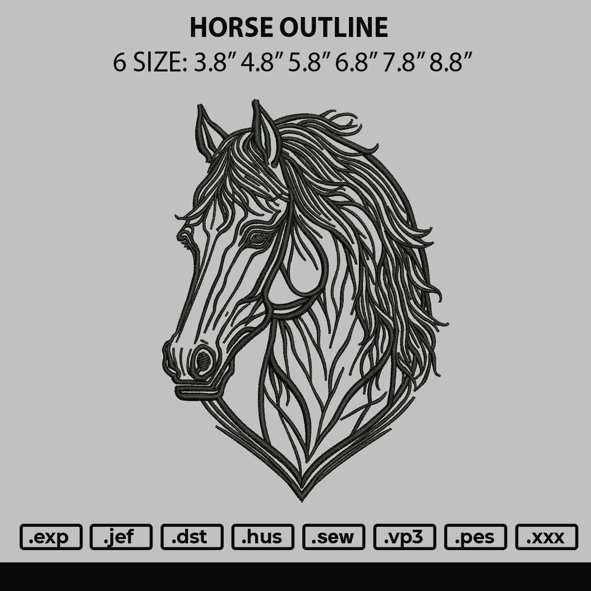 Horse Outline Embroidery File 6 sizes