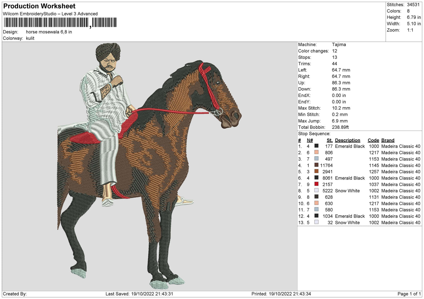 Horse Moosewala Embroidery File 6 sizes