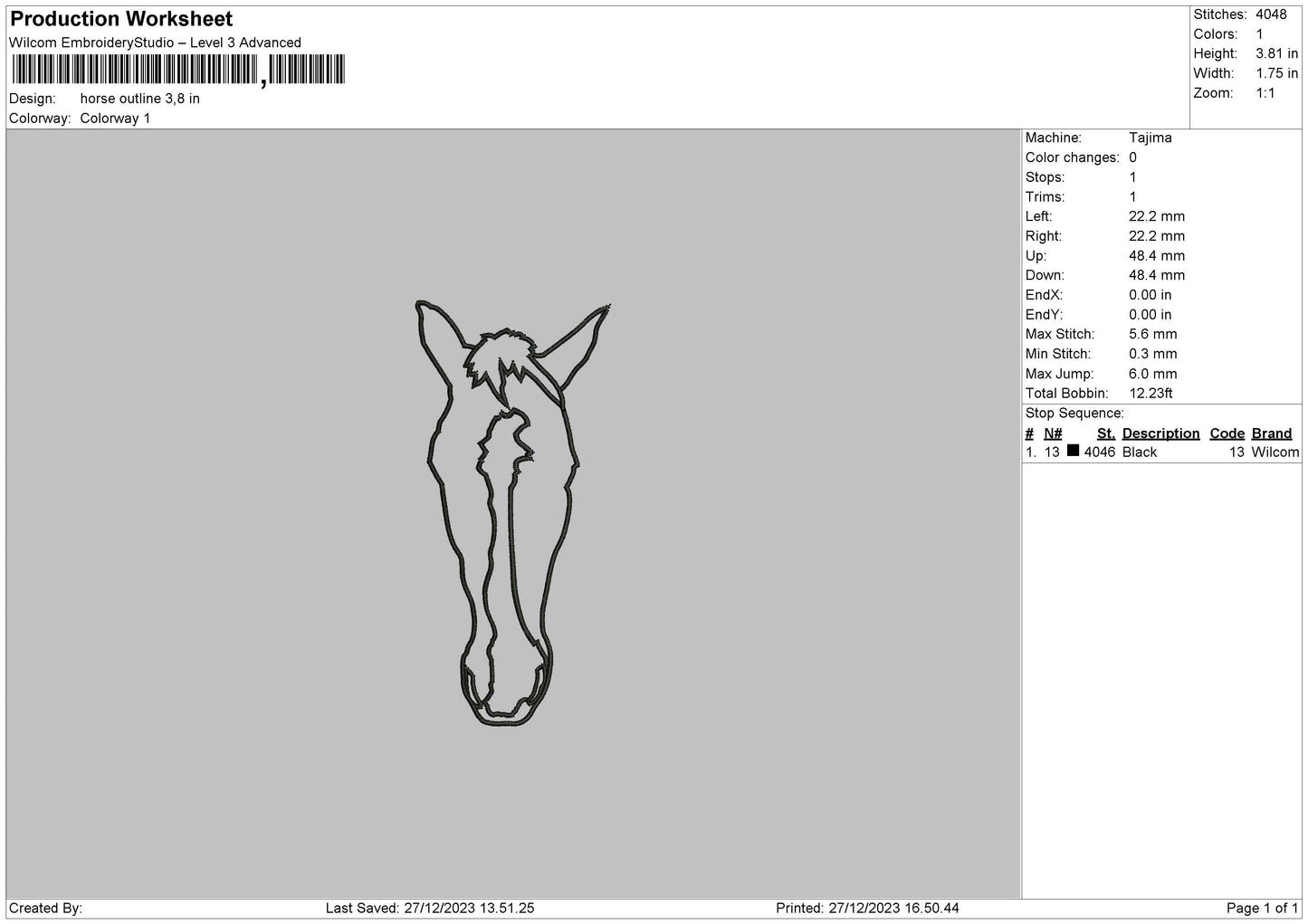 Horse Outline Embroidery File 6 sizes