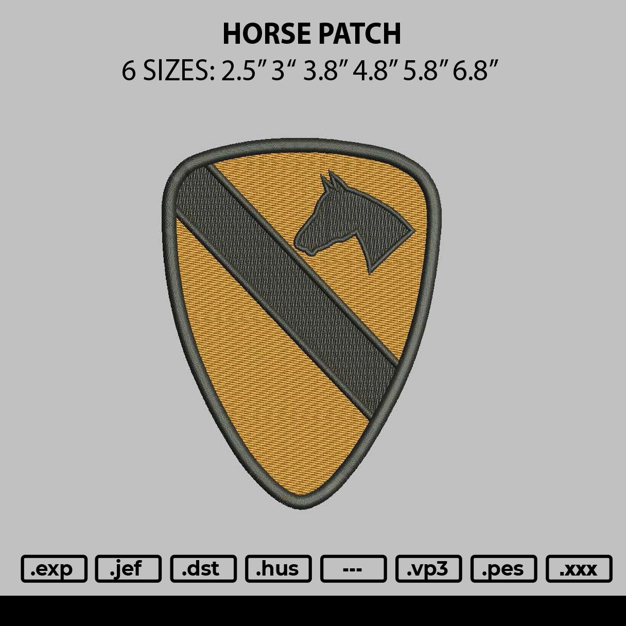 Horse Patch Embroidery File 6 sizes