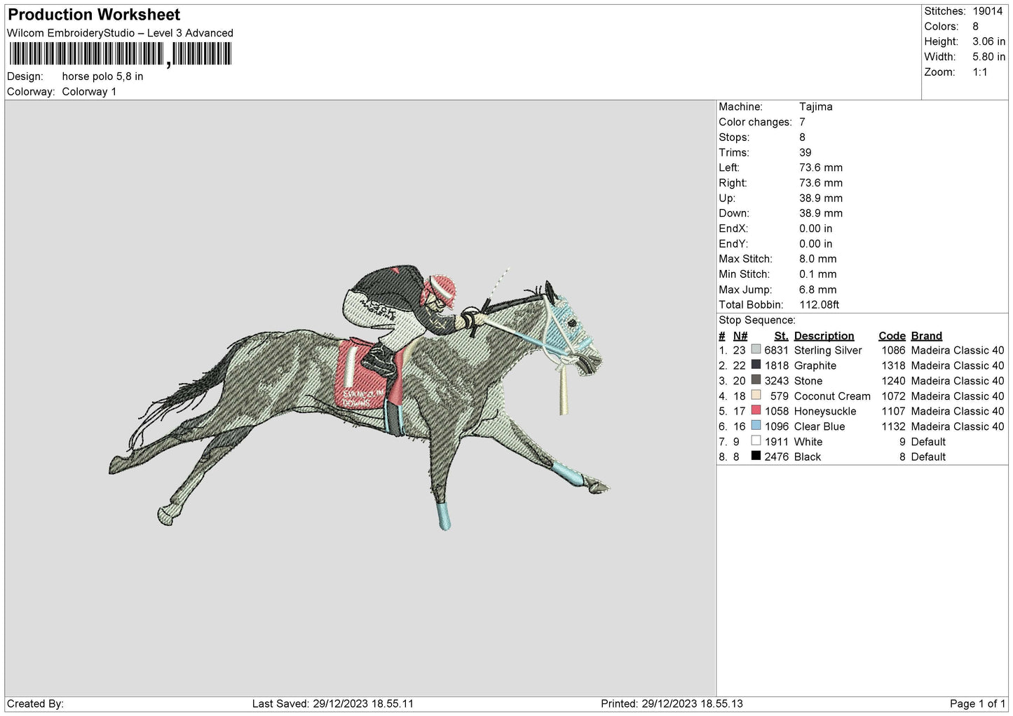 Horse 2912 Embroidery File 6 sizes