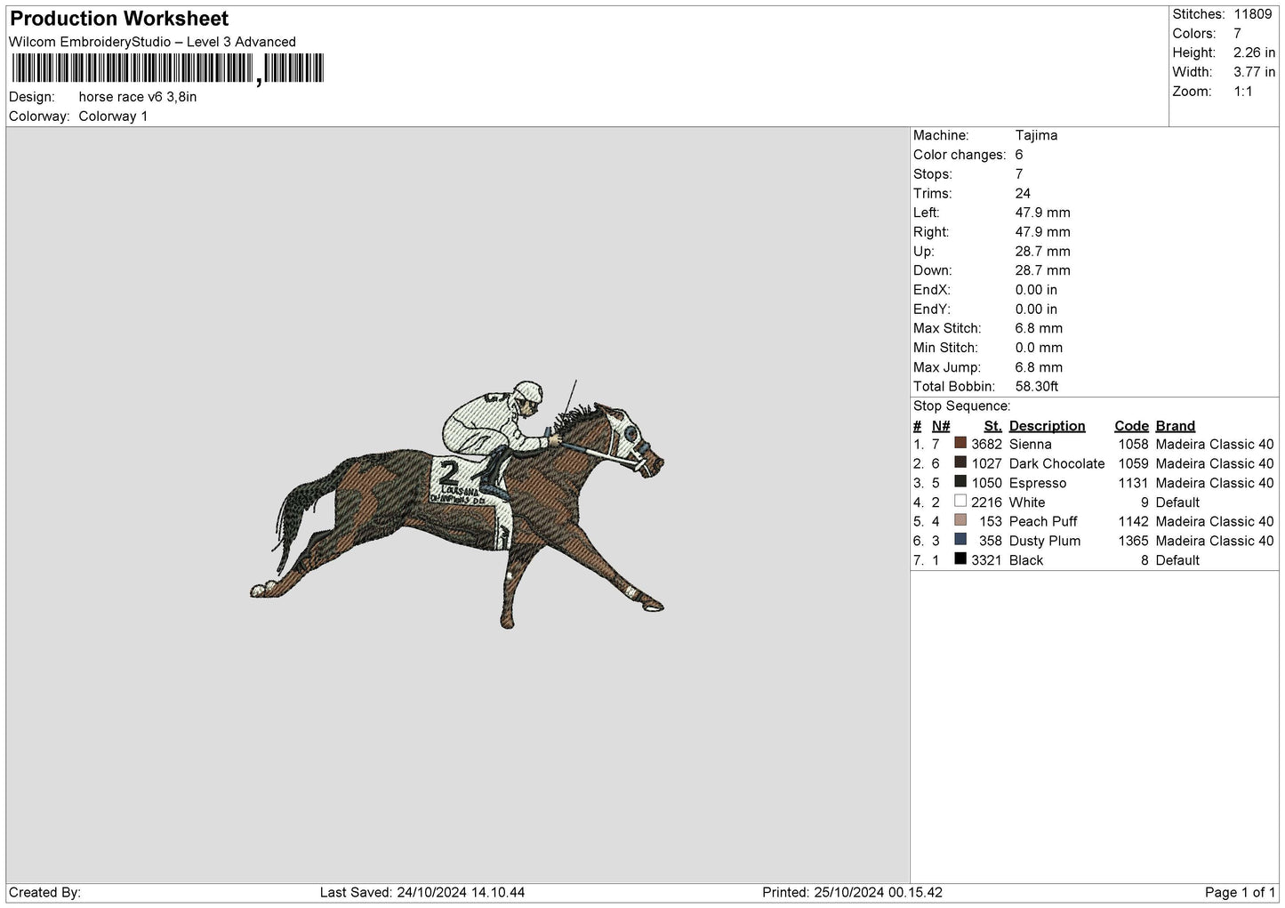 Horse 2510 Embroidery File 6 sizes