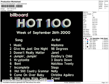 Hot 100 Embroidery File 4 size
