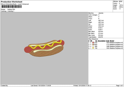 Hotdog Small Embroidery File 6 sizes