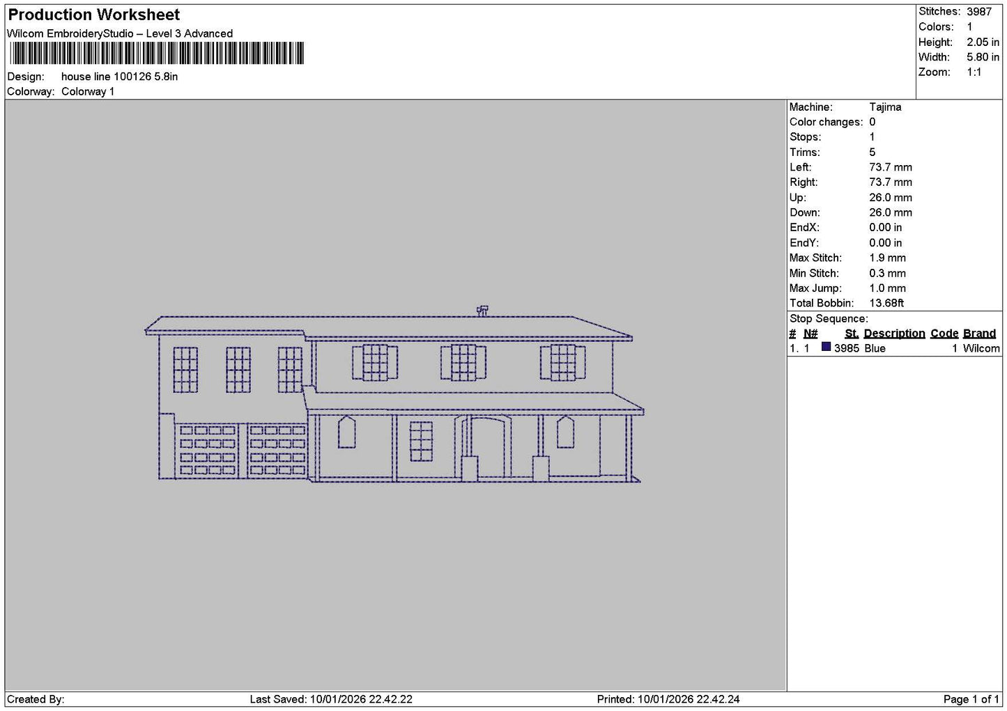 House Line 1001 Embroidery File 6 sizes