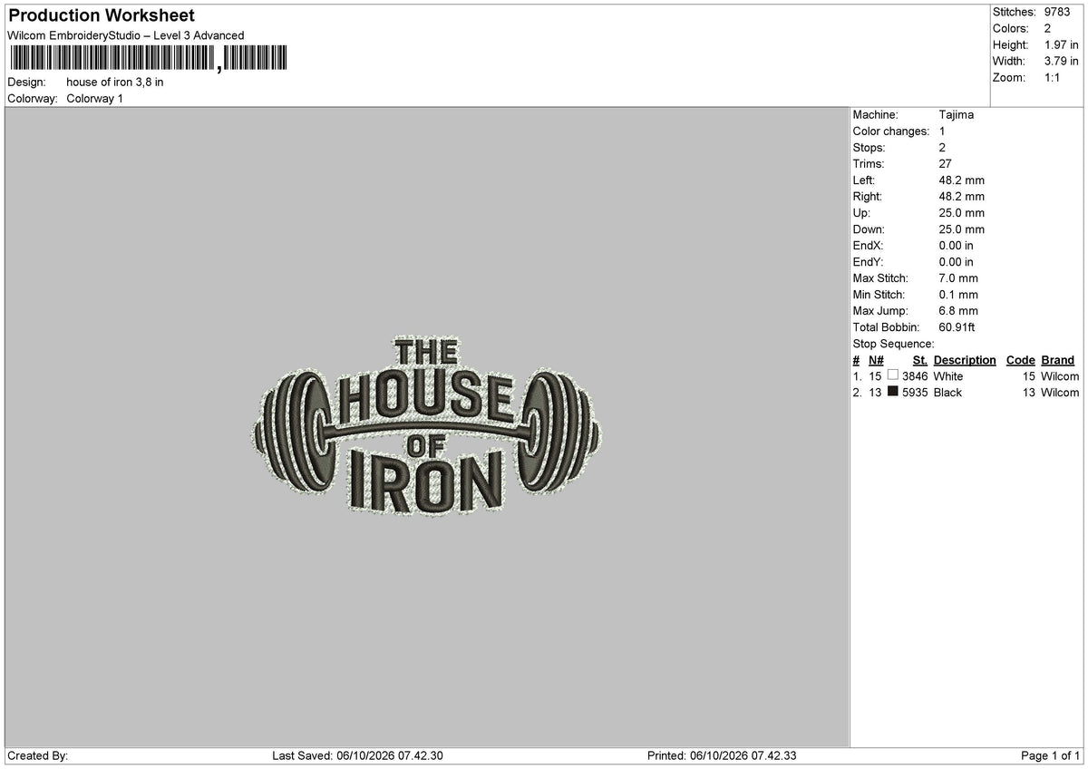 the house of iron Embroidery Machine Design File 6 sizes