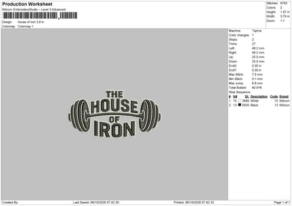 the house of iron Embroidery Machine Design File 6 sizes