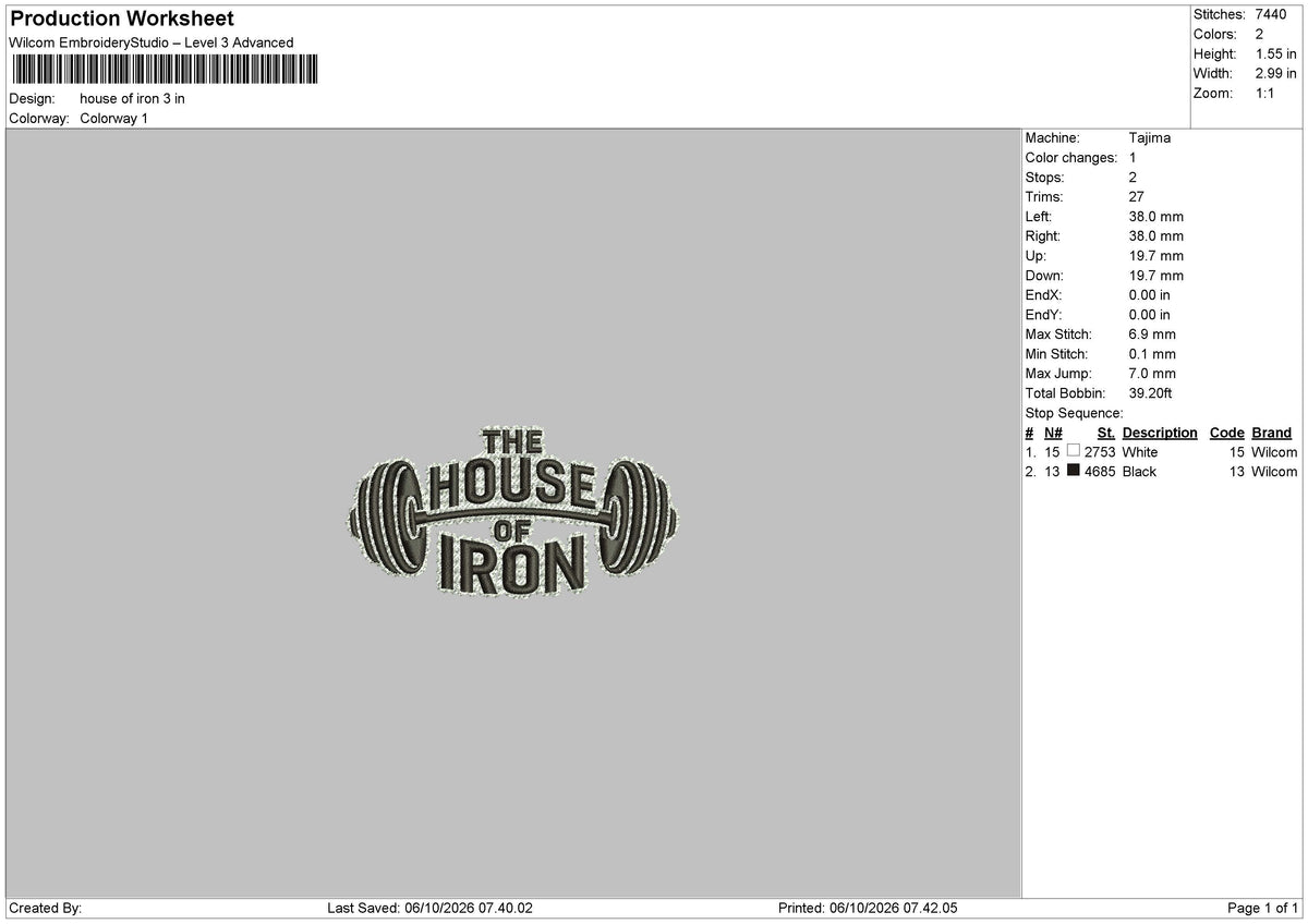 the house of iron Embroidery Machine Design File 6 sizes