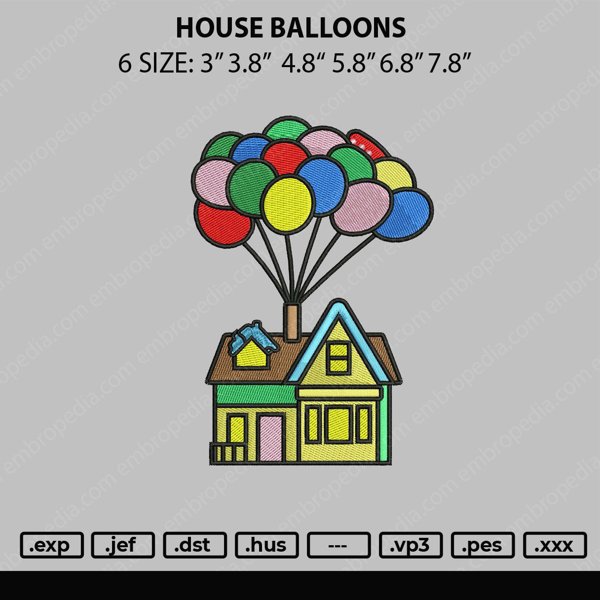 House With Ballooons Embroidery File 5 sizes