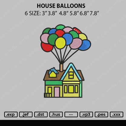 House With Ballooons Embroidery File 5 sizes