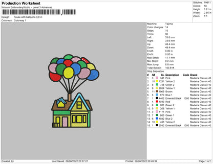 House With Ballooons Embroidery File 5 sizes
