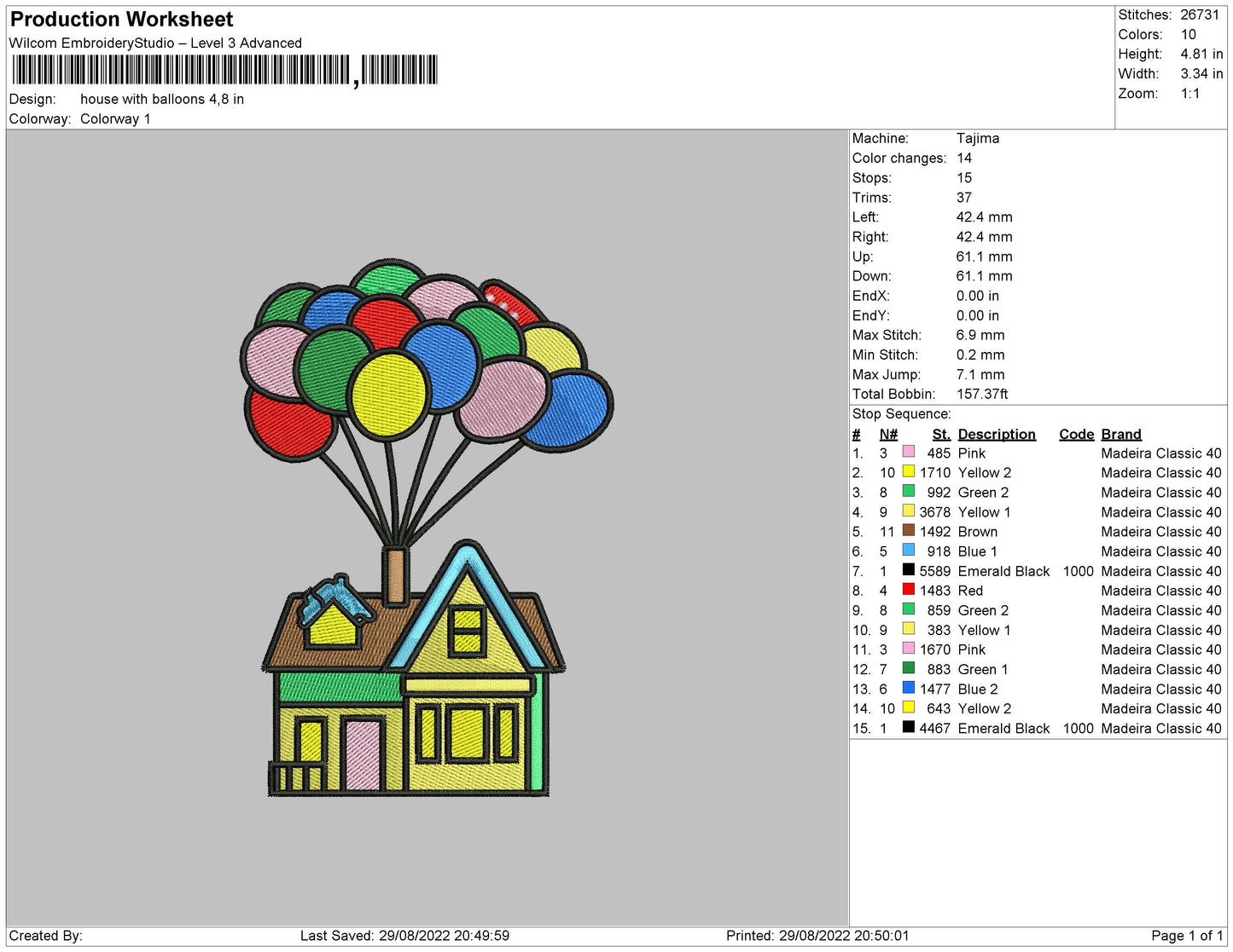 House With Ballooons Embroidery File 5 sizes