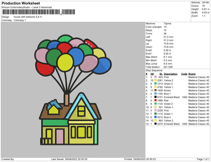 House With Ballooons Embroidery File 5 sizes