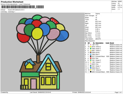 House With Ballooons Embroidery File 5 sizes
