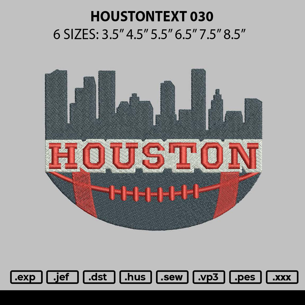 Houstontext 0302 Embroidery File 6 sizes
