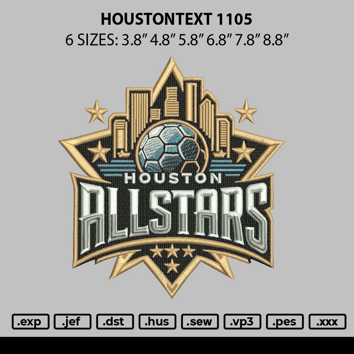 Houstontext 1105 Embroidery File 6 sizes