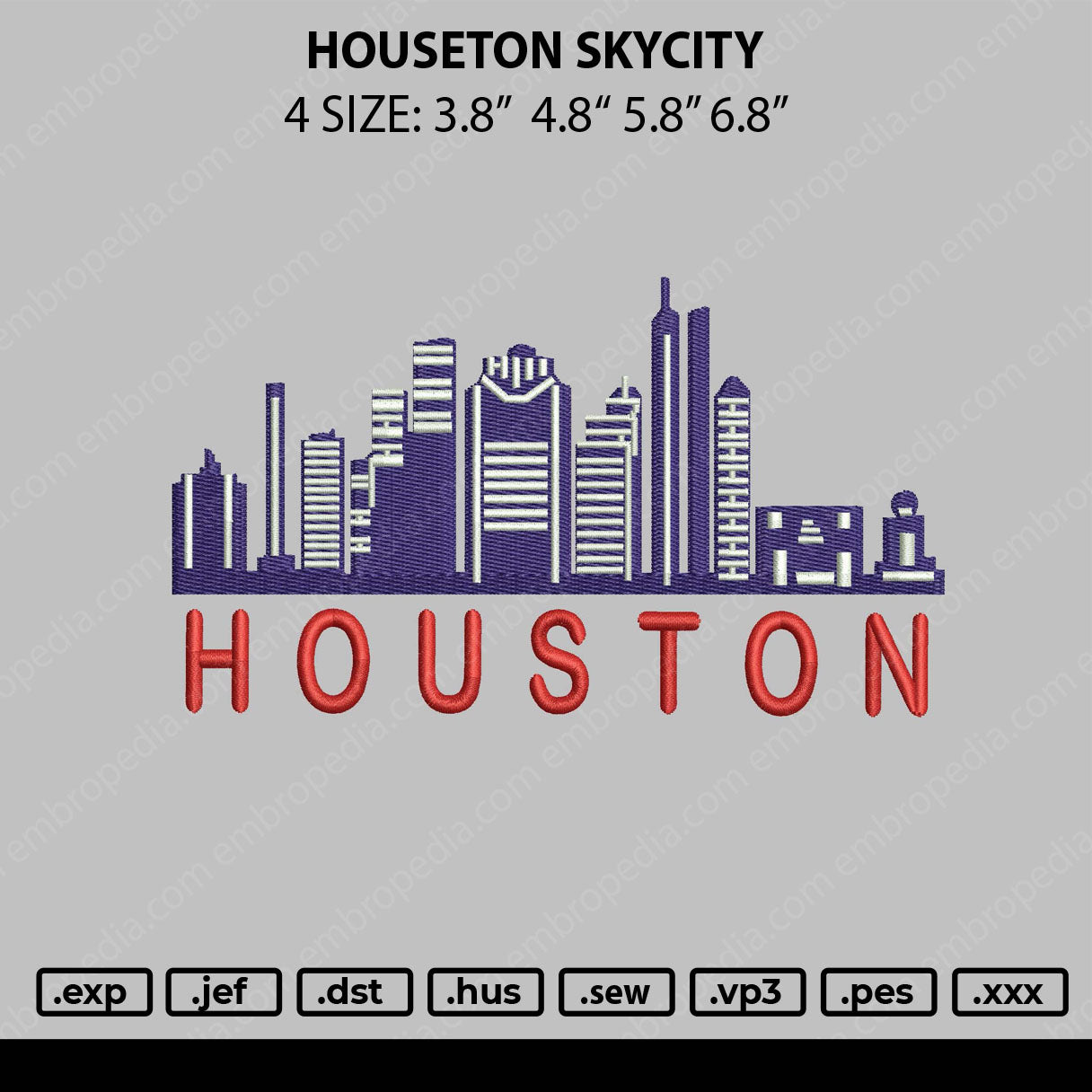 Houseton Skycity Embroidery File 4 size