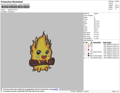 Happy Fire Embroidery File 4 size