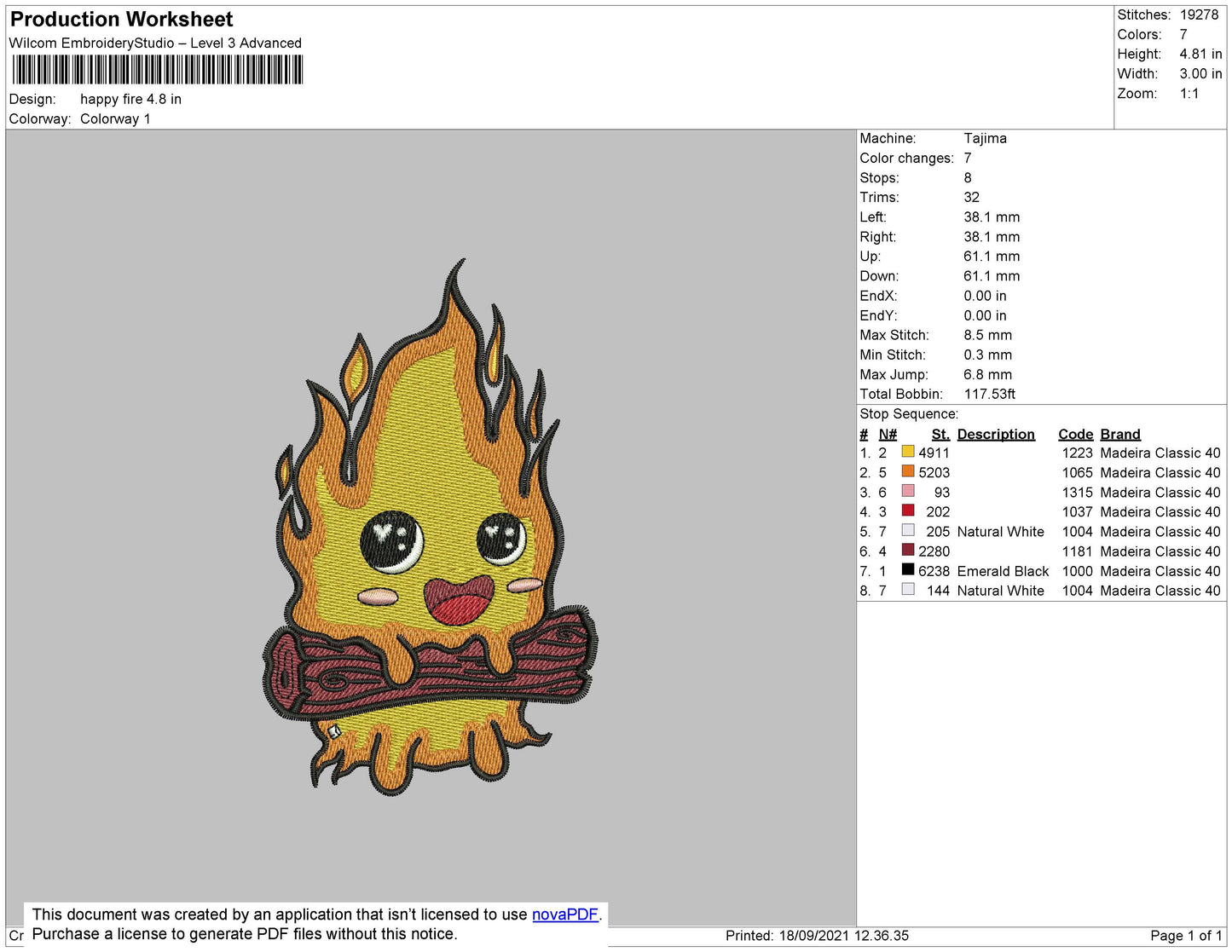 Happy Fire Embroidery File 4 size