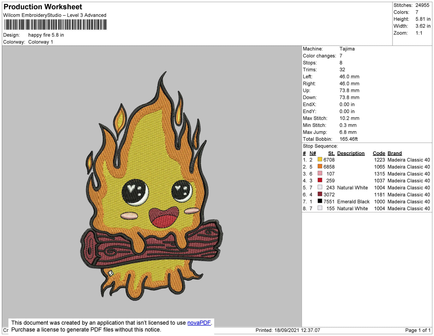 Happy Fire Embroidery File 4 size