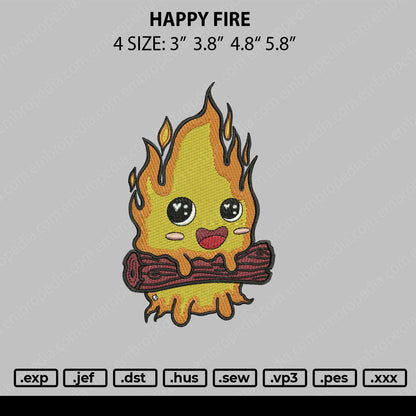 Happy Fire Embroidery File 4 size