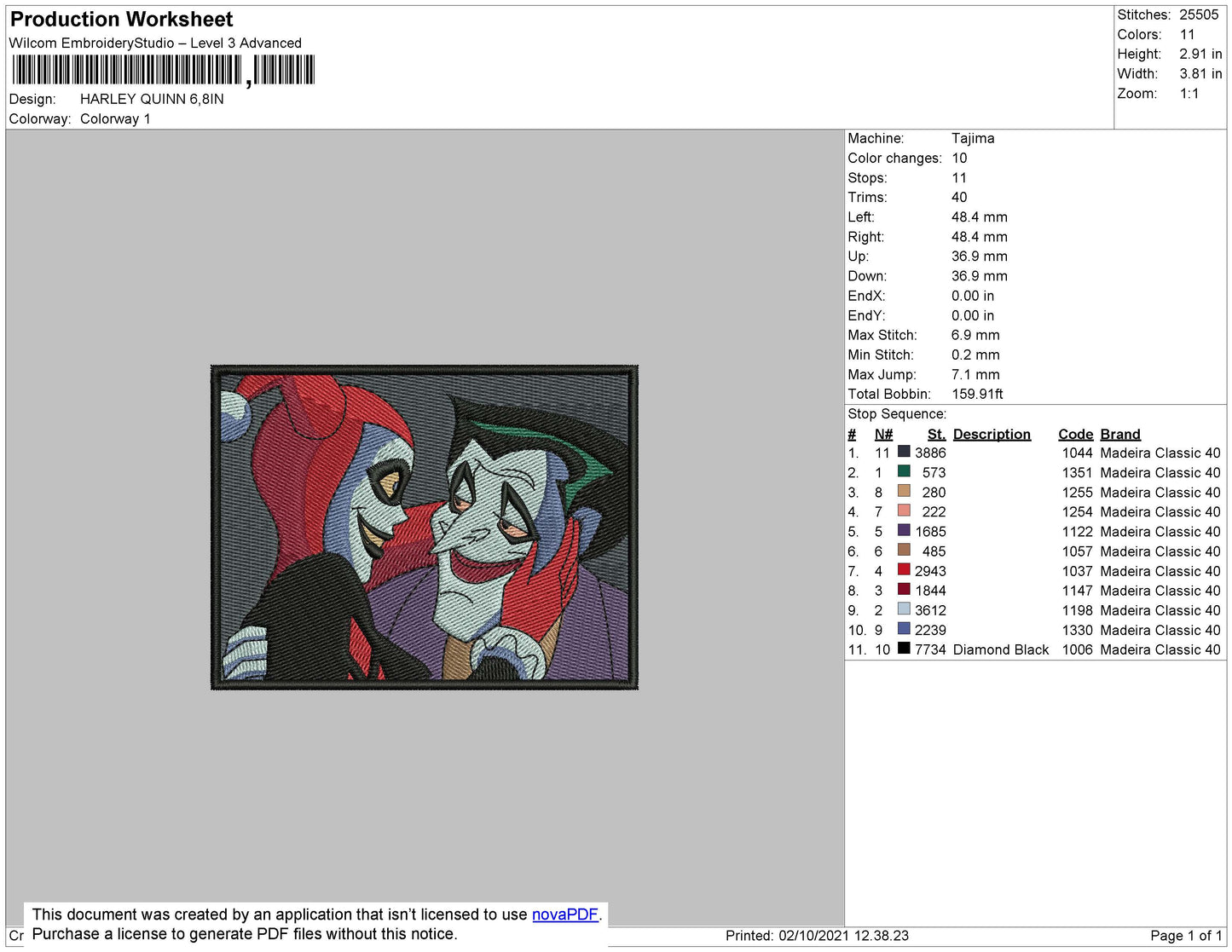Harley Quinn Embroidery File 4 size