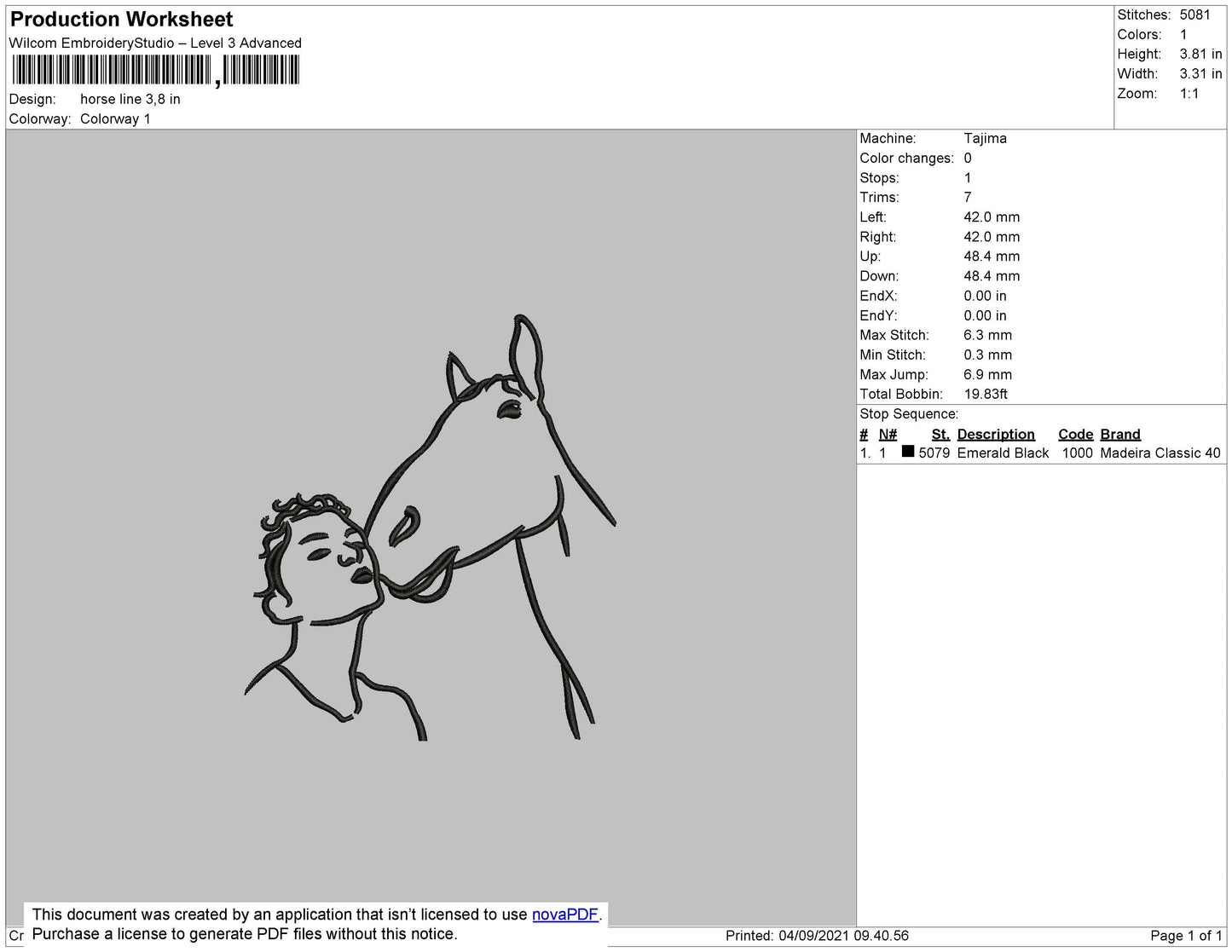 Horse Line Embroidery File 4 size