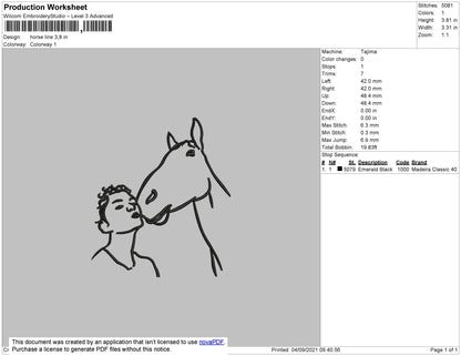 Horse Line Embroidery File 4 size