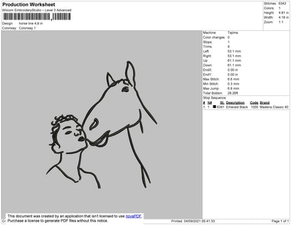 Horse Line Embroidery File 4 size
