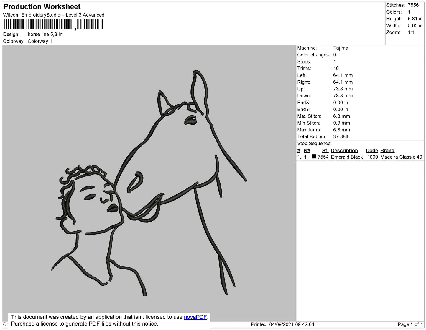 Horse Line Embroidery File 4 size
