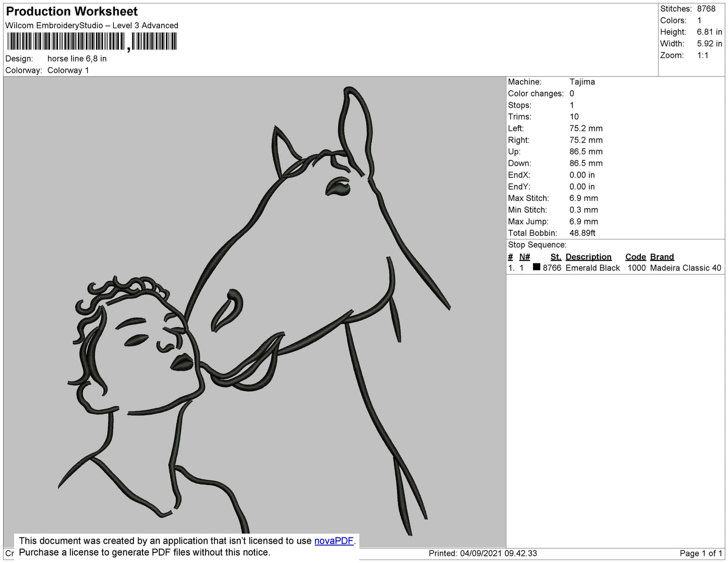 Horse Line Embroidery File 4 size