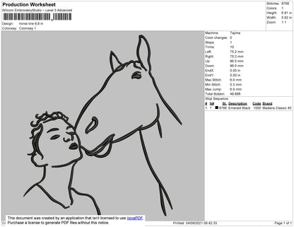 Horse Line Embroidery File 4 size