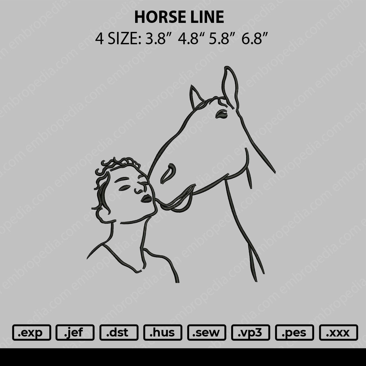 Horse Line Embroidery File 4 size