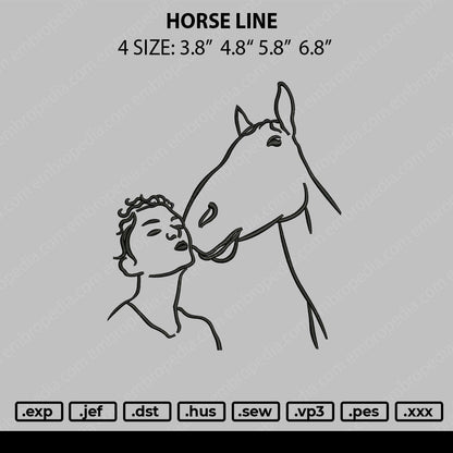 Horse Line Embroidery File 4 size