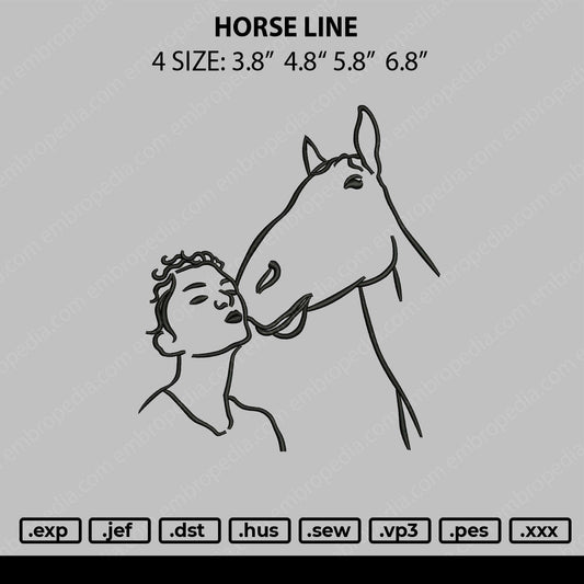 Horse Line Embroidery File 4 size