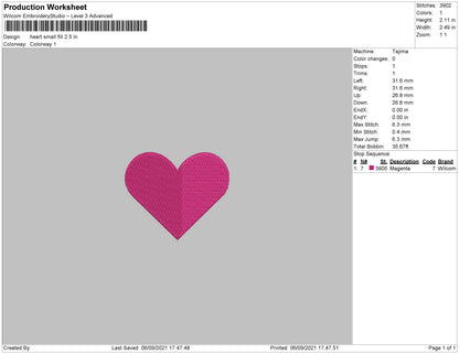 Heart Small Fill Embroidery File 5 size