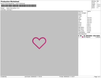 Heart Small Outline Embroidery File 5 size